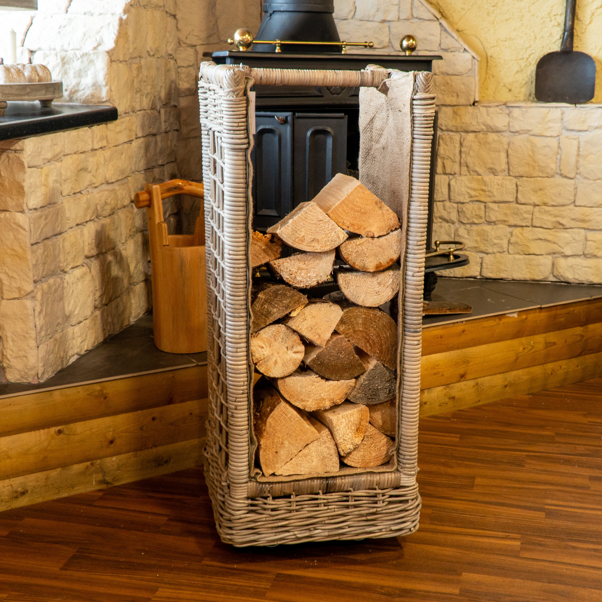 Wicker Style Log Basket On Wheels