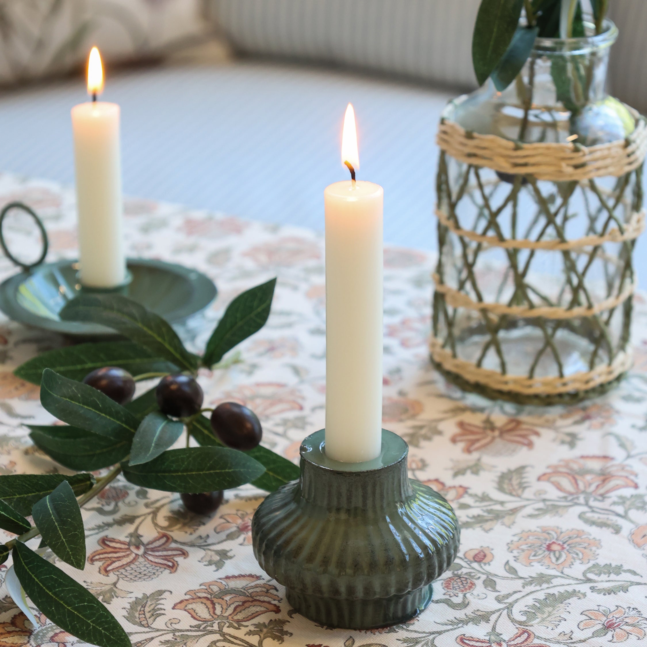 Fluted Green Candlestick Holder