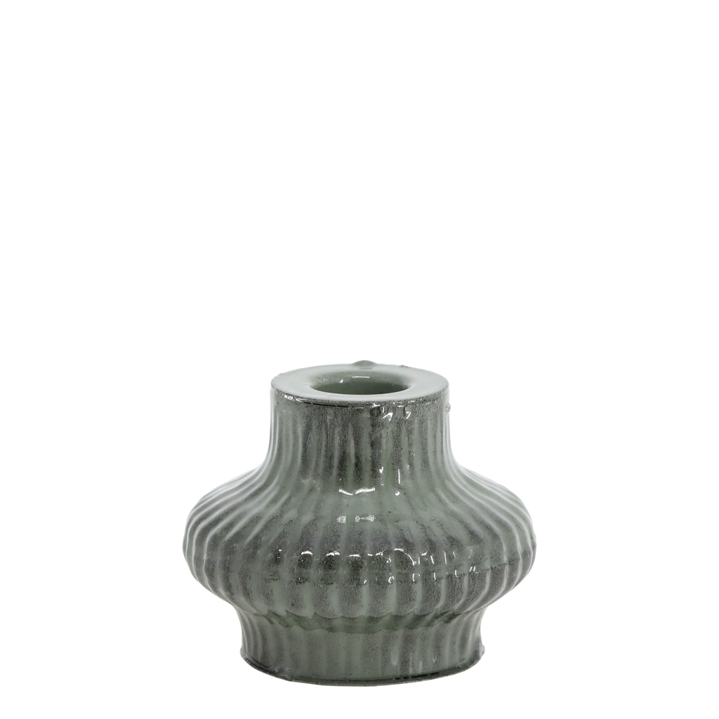 Fluted Green Candlestick Holder