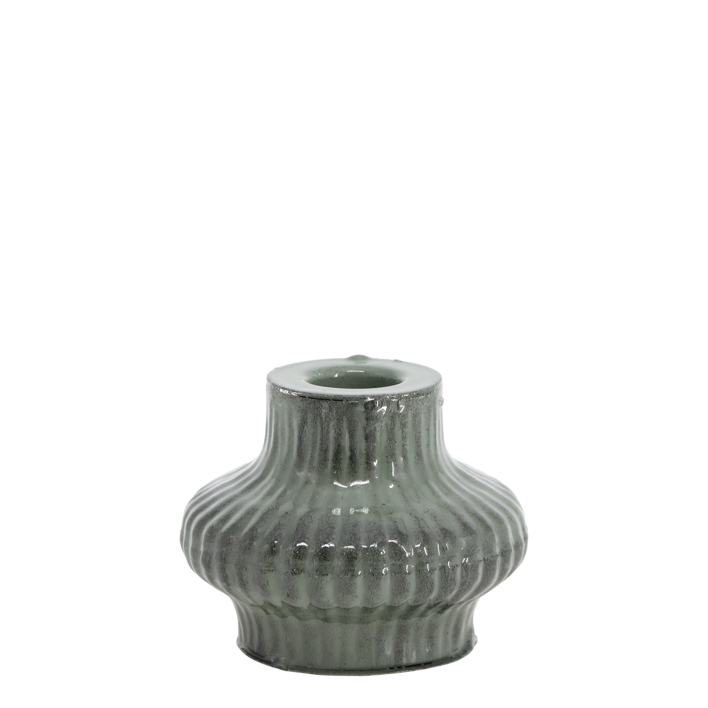 Fluted Green Candlestick Holder