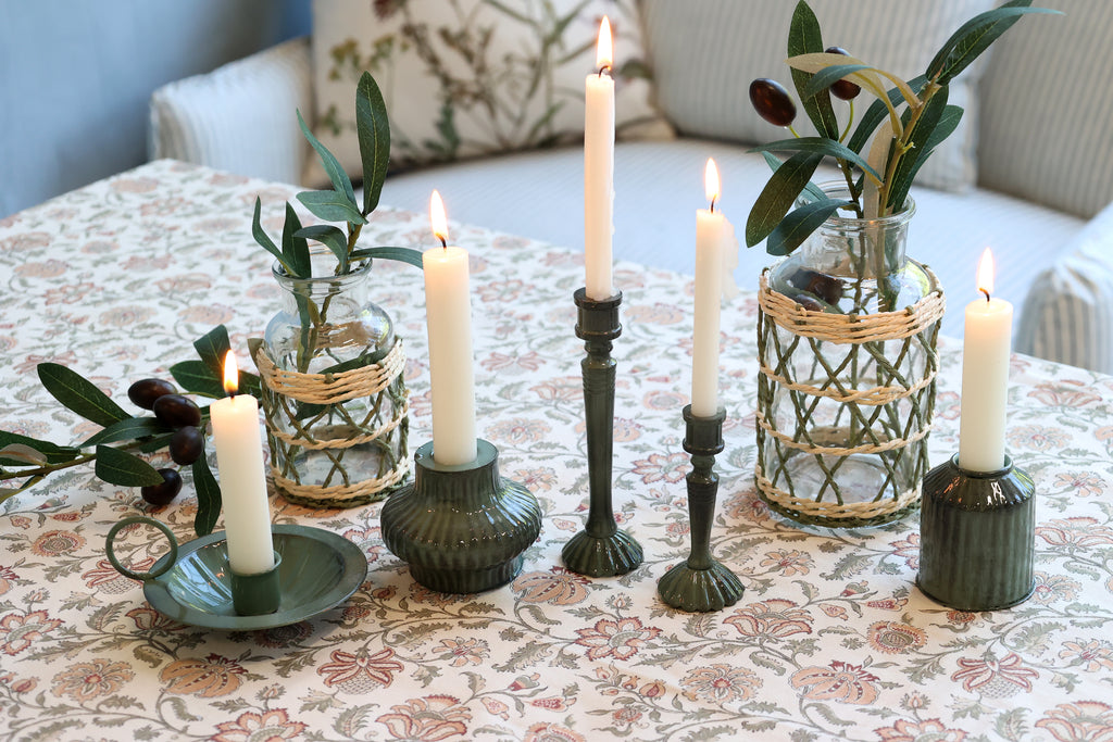 Fluted Green Candlestick Holder