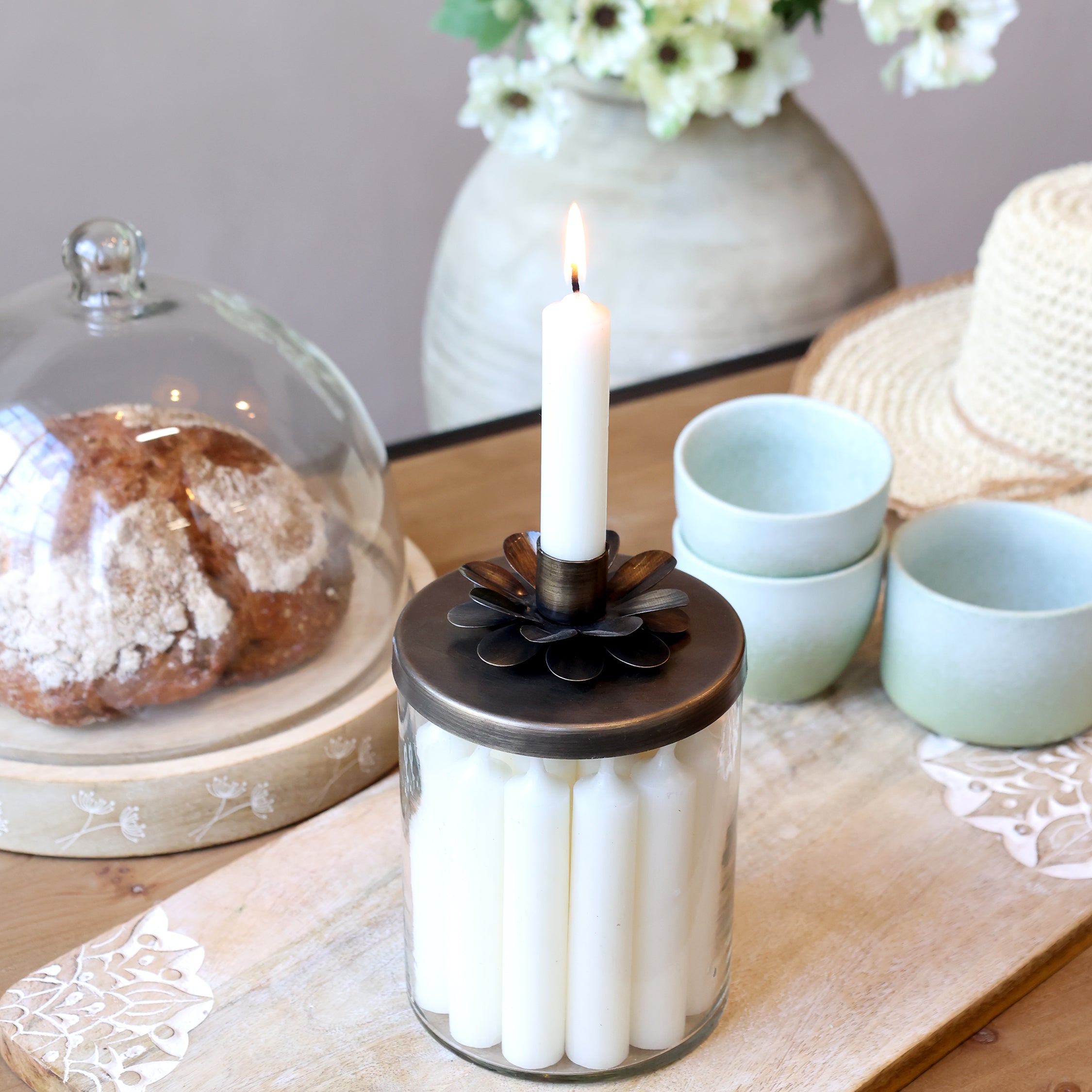 Candlestick Holding Jar With Candle Holder Top