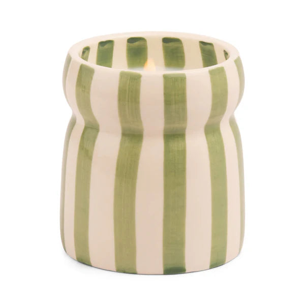 Cabana Sage Striped Ceramic Candle - Bora Bora